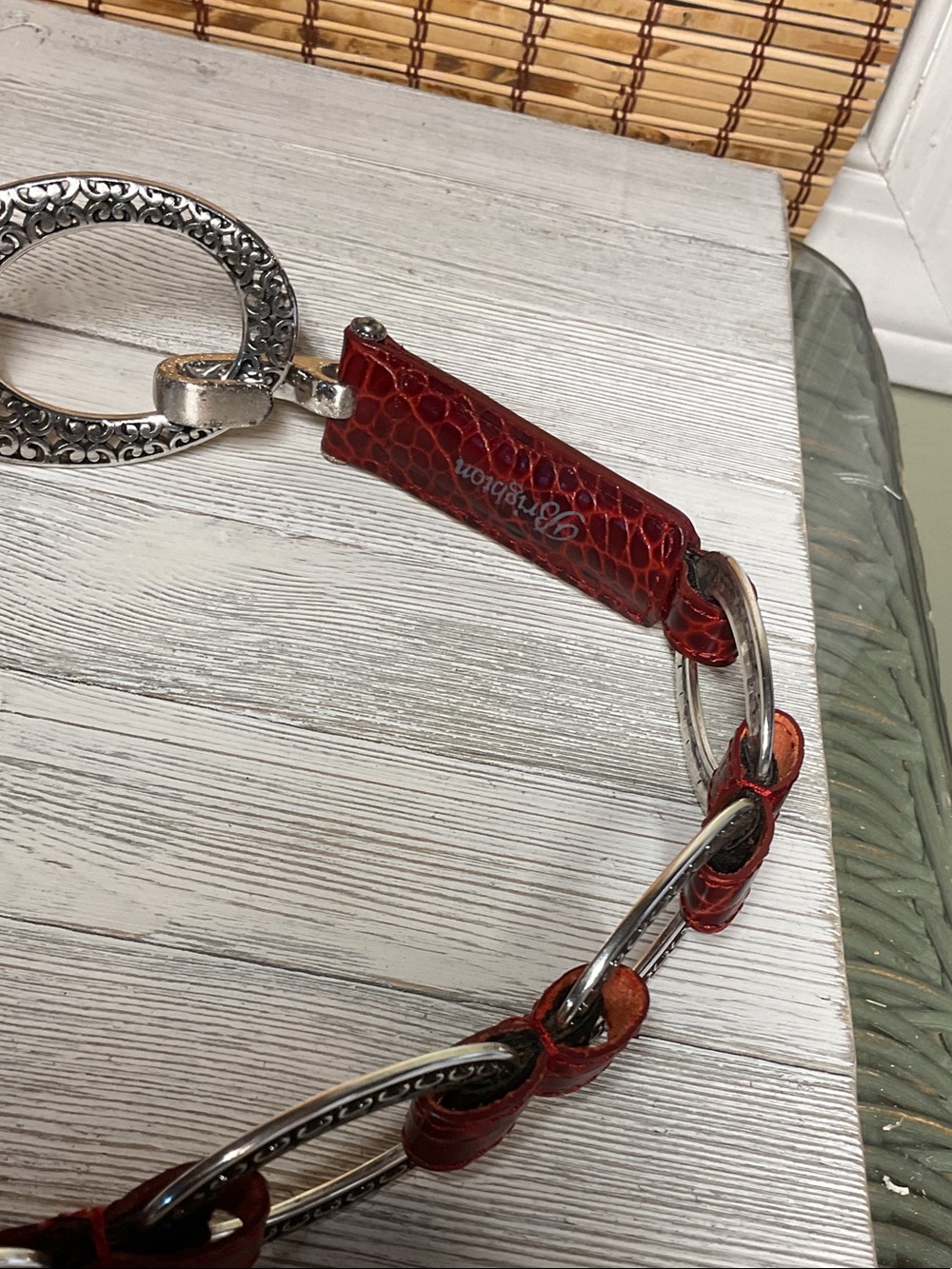 Ladies Brighton Red Leather Silver Rings Clasp Belt Size 32 faux croc - Picture 5 of 11
